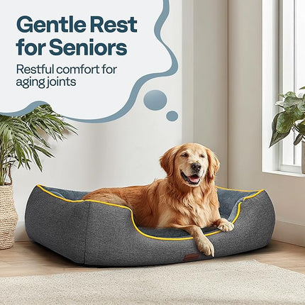 Large Orthopedic Dog Bed 36" Washable with Removable Cover, Waterproof & Non-Slip Base, Year-Round Comfort with Cooling/Warming, Dual-Layer Interior Padding for Support and Softness, Grey