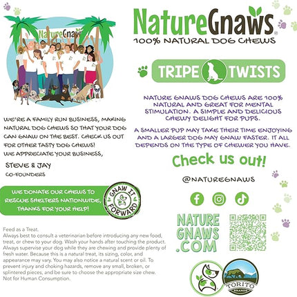 Nature Gnaws Tripe Twists for Dogs 4-5" (20 Count) - Crunchy Grain Free Reward Snack for Small, Medium & Large Breeds - Natural Beef Dog Chew Treats - Rawhide Free