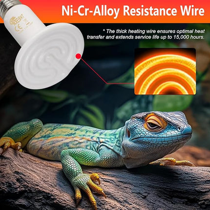 Energy Efficient 150W Heat Lamp Bulbs, Pack of 2 Ceramic Heat Emitters for Reptiles Geckos, Lizard, Bearded Dragon, Tortoise & Small Pets Basking (White, 150 Watts)