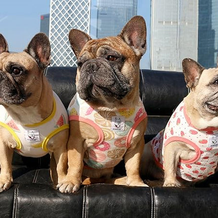 iChoue 2pcs French Bulldog Fruits Pattern Shirts 100% Breathable Cotton Tank Tops Vests Clothes for Frenchie Dogs, Donuts and Strawberry, Medium