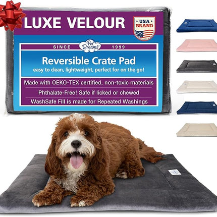 Pet Dreams Dog Crate Pad - Washable Kennel Mat, Crate Pads for Dog Cages, Non-Toxic, Flat Indoor Cat Bed, Fits iCrate 18, 24, 30, 36, 42, 48 Inches (Grey, Small, 24")