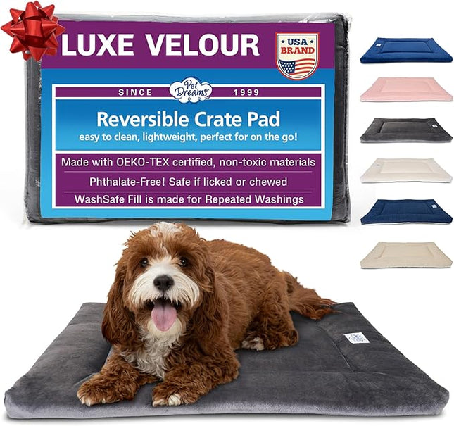 Pet Dreams Dog Crate Pad - Washable Kennel Mat, Crate Pads for Dog Cages, Non-Toxic, Flat Indoor Cat Bed, Fits iCrate 18, 24, 30, 36, 42, 48 Inches (Grey, Large, 36")