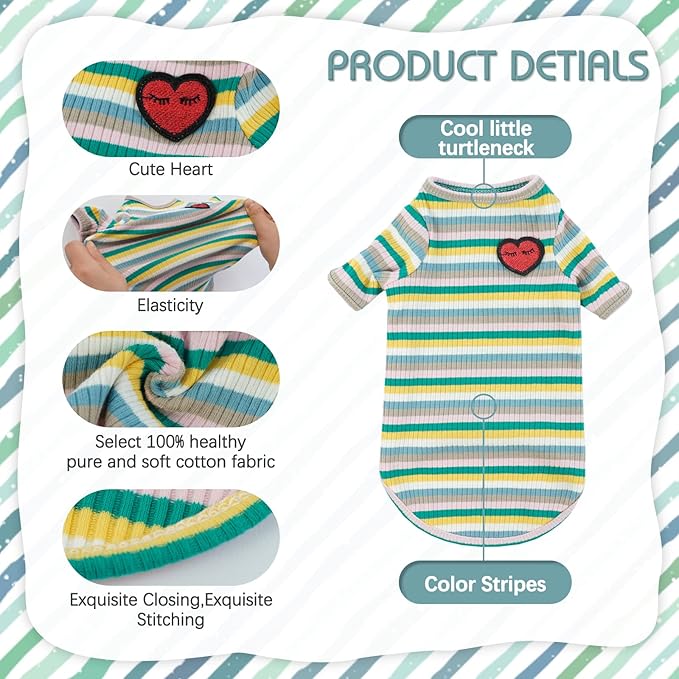 DENTRUN Hairless Cats Shirt Breathable Cat Daily Wear Clothes Stripe Vest Adorable Pajamas Jumpsuit Soft & Skin-Friendly