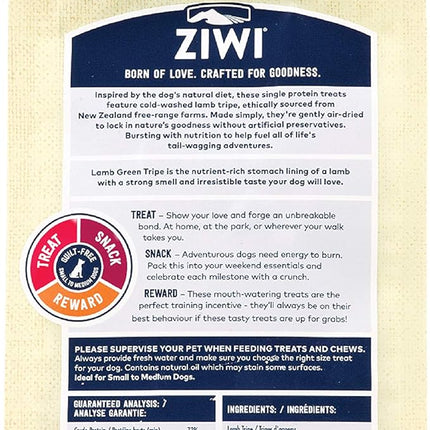 ZIWI Dog Chews and Treats – Lamb Green Tripe - All Natural, Air-Dried, Single Protein, Grain-Free, High-Value Treat, Snack, Reward 2.8 Ounce (Pack of 1)