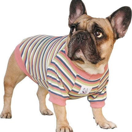 iChoue English Bulldog High Stretchy Breathable Summer Cooling T Shirts Vest Clothes for Medium Dogs Large French Frenchie Pug English Pitbull Boston Terrier Light Red Stripe - XXLarge