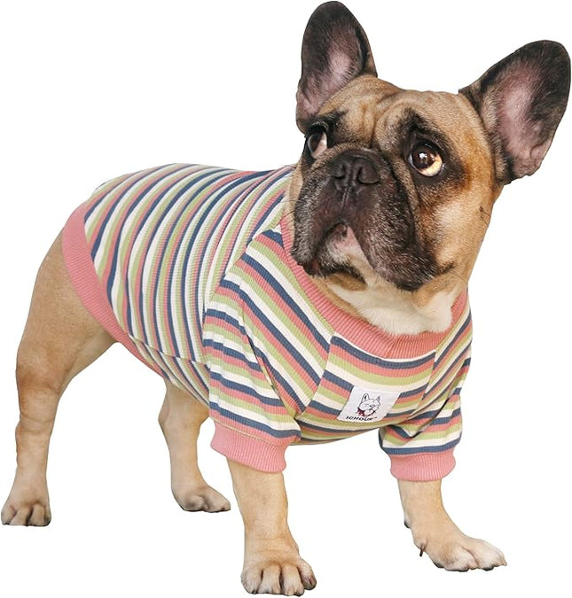 iChoue English Bulldog High Stretchy Breathable Summer Cooling T Shirts Vest Clothes for Medium Dogs Large French Frenchie Pug English Pitbull Boston Terrier Light Red Stripe - XXLarge