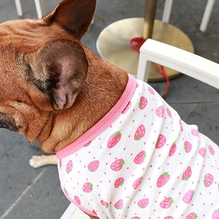 iChoue 100% Breathable Cotton French Bulldog Halloween Cartoon T Shirts Cute Clothes for Dogs Vest Tank Tops Puppy Frenchie Pug Small Puppy English Boston Terrier Strawberry - Medium