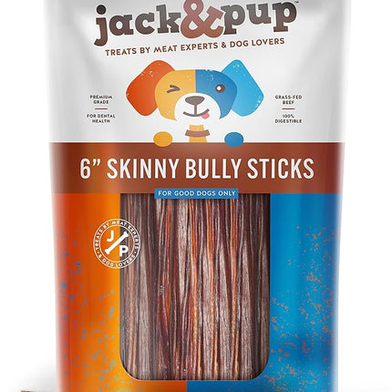 Jack&Pup 6 Inch Skinny Bully Sticks for Small Dogs (30 Pack) Thin, Odor Free Bully Sticks Sheaths | Single Ingredient Beef Pizzle Sticks for Senior Dogs and Puppies