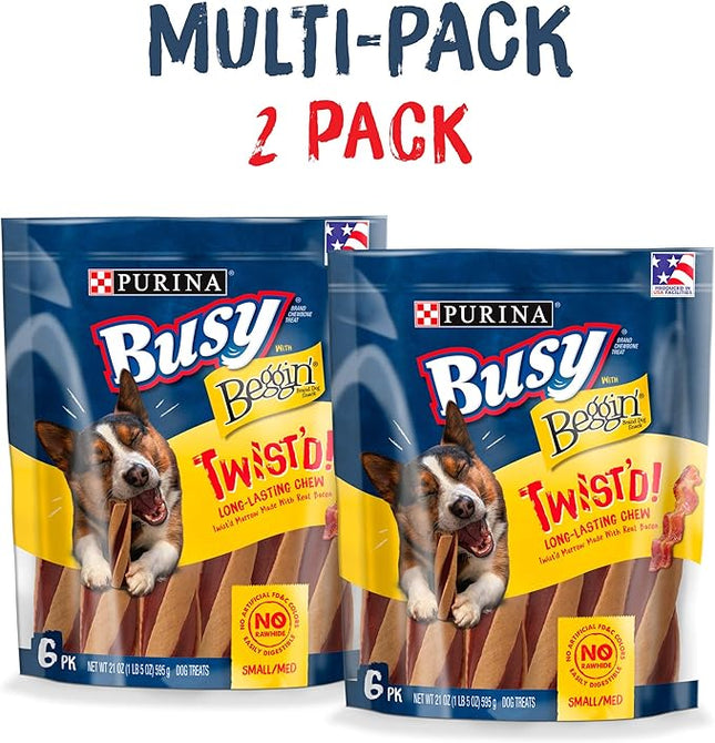 Purina Busy With Beggin' Made in USA Facilities Small/Medium Breed Dog Treats, Twist'd - (2) 6 ct. Pouches