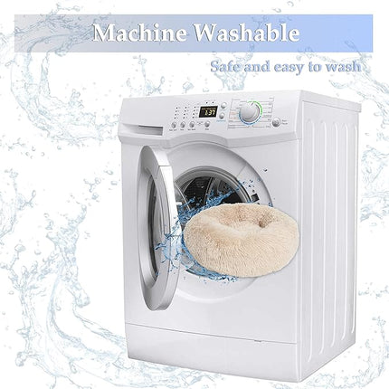 nononfish Puppy Bed for Small Dogs Washable Calming Cat Beds for Indoor Cats Anti-Slip Round Fluffy Plush Faux Fur fits up to 25 lbs Pets,23 inches Beige