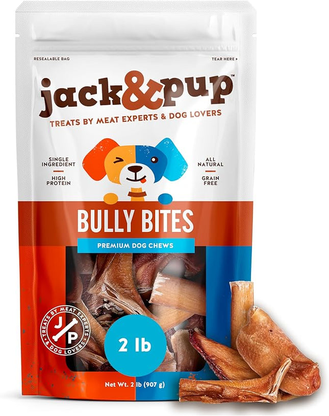 Jack&Pup Bully Bites (2 LB Bag), Small Bully Sticks for Small Dogs, 1-3 Inch Chews for Puppies, Seniors and Smaller Dogs