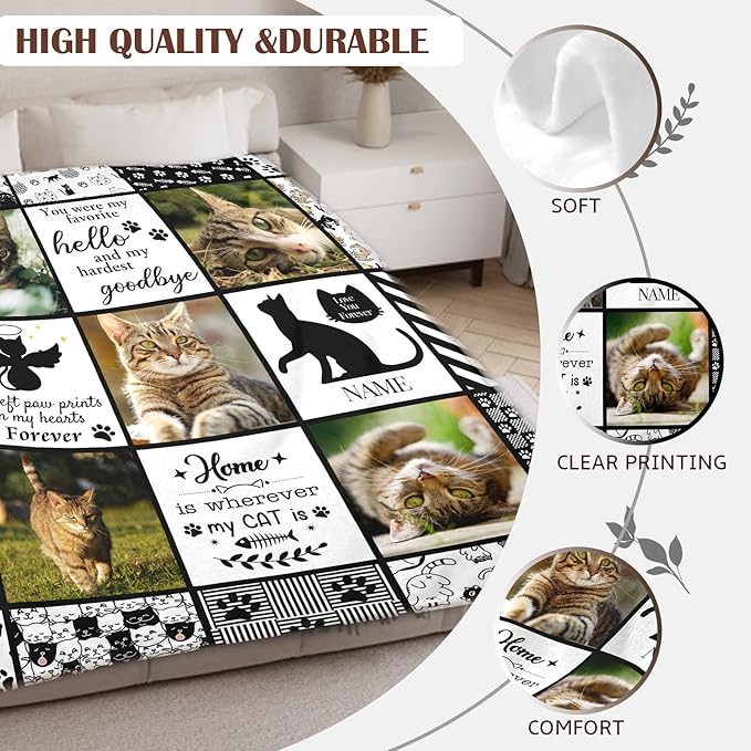 Personalized Pet Memorial Throw Blanket with Photo-Pet Memorial Gifts for Dogs Cats Loss of Dog Sympathy Gift Bereavement Remembrance Passing Away Gifts (Just for Cat)