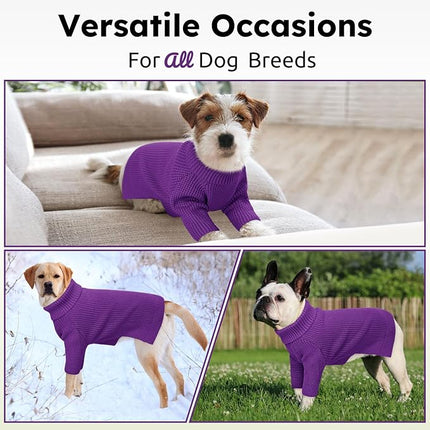 Queenmore Dog Sweater for Large Breeds, Long Sleeve Warm Dog Sweaters, Turtleneck Knitted Pullover Pet Clothes, XL Dog KintSweater, Cat Knitwear, Purple XL