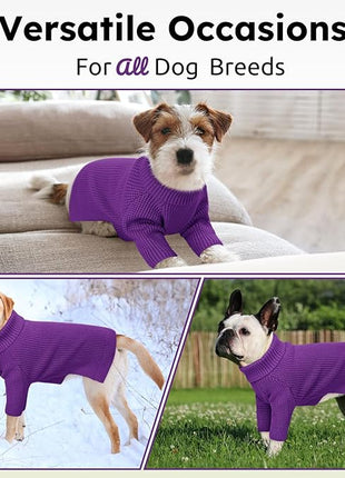 Queenmore XXL Dog Sweater, Large Dog Sweaters for Male Dogs, Turtleneck Plaid Kintsweaters for Large Breeds, Cold Weather Pullover Pet Clothes, Purple 2XL