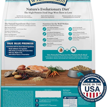 Blue Buffalo Wilderness Natural High-Protein Dry Food for Adult Dogs, WITH WHOLESOME GRAINS, Salmon, 28-lb Bag.