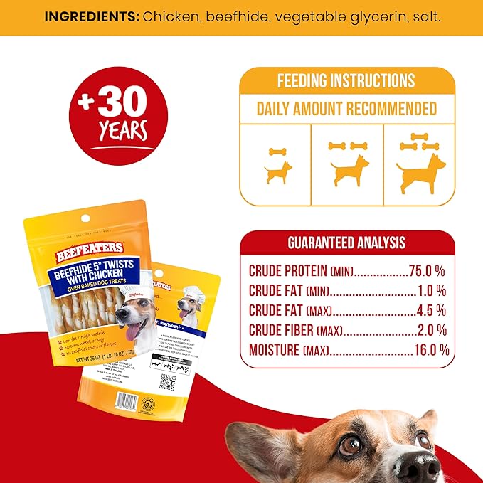 Beefeaters Beefhide 5in Twist with Real Chicken – Protein-Rich Dog Treats for Clean Teeth, Ideal for Training & All Dog Sizes