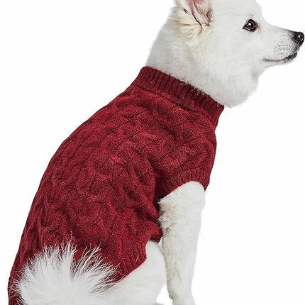 Blueberry Pet Classic Fuzzy Textured Knit Pullover Crew-Neck Dog Sweater in Burgundy Red, Back Length 22", Pack of 1 Clothes for Dogs