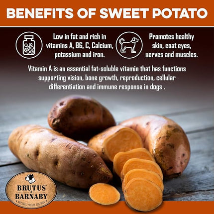 BRUTUS & BARNABY USA Sweet Potato Dog Treats - Crunchy Grain Free Cinnamon Apple Sticks, Promotes Positive Gut Health with Natural Anti-Diarrhea Properties (Cinnamon & Apple, 12 oz)