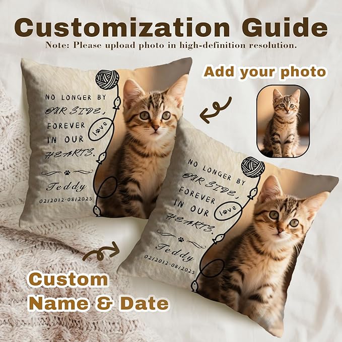 Personalized Pet Memorial Throw Pillow with Photo, Custom Pet Memorial Gifts for Dogs Cats, Loss of Dog Sympathy Gift Dog Bereavement Remembrance Picture Pillow