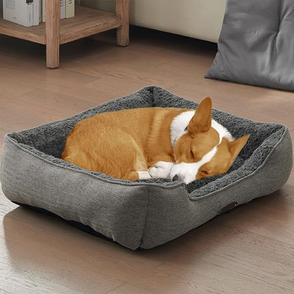 Dog Bed for Small Dogs Breeds, Rectangular Soft Kennel Bed,Washable Deluxe Plush Dog Crate Beds, Comfy Durable Pet Sleeping Bed with Pillow & Non-Slip Bottom, Size (24"X21" Gray)