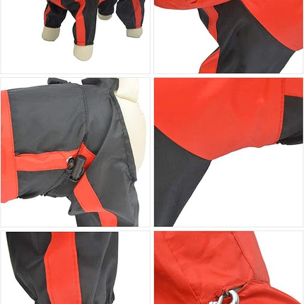 Lovelonglong American Bully Pitbull Dog Hooded Raincoat, Bulldog Rain Jacket Poncho Waterproof Clothes with Hood Breathable 4 Feet Four Legs Rain Coats for Pugs English French Bulldog Red B-L