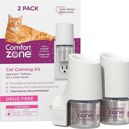Comfort Zone Savings Kit: 2 Cat Calming Diffusers & 2 Refills; Cat Pheromones Help Anxiety; Reduce Stress, Urine Marking, Scratching