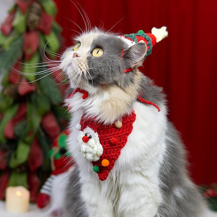 Handmade Cat Christmas Costume,Dog Outfits,Christmas Tree Dog Hat & Cute Santa Cat Bandana – Gifts for Cats and Small to Medium Sized Dogs,Outgoing,Party