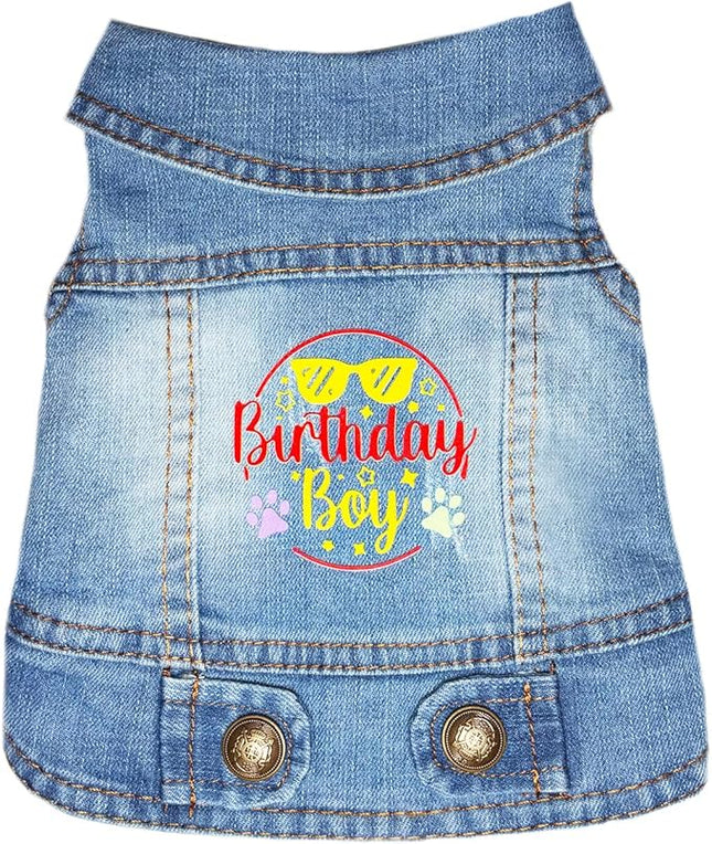 Birthday Gift Boy Dog Jeans Jacket Denim Pet Coat for Puppy Small Dogs Classic Overalls Male Cat Costumes Washed Vest Clothes Outfit T-Shirts (X-Small)