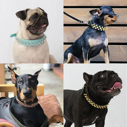 Epesiri Golden Spike Collar for Dogs, Gold Spiked Dog Collar, Durable PU Leather Studded Dog Collar with Leash, Funny Mushrooms Rivet Small Puppy Pet Cat Adjustable Collar, Pink XS