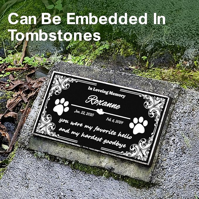 Pet Memorial Stones for Dogs & Cats, Personalized Dog Memorial Plaques for Pet Grave Stones for Outdoor - Cats Headstones, Tombstones for Grave Markers with Photo (Text Only)
