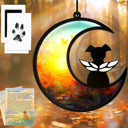 Dog Memorial Gift for Loss of Dog – DIY Angel Memorial Suncatcher & Paw Print Kit for Dogs with Sympathy Card | Pet Memorial Keepsake(Sunflower Glow)