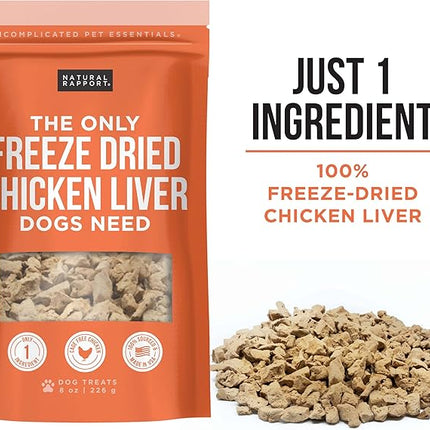 Natural Rapport Chicken Liver Dog Treats - The Only Freeze Dried Chicken Liver Dogs Need - Grain-Free Chicken Bites, Dog Treats for Small and Large Dogs (8 oz.)