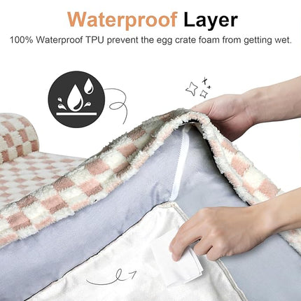 Large Dog Bed Orthopedic Washable: Beds Bolster XL Bed Large Big Dogs Egg Crate Foam Couch Sofa Waterproof with Removable Cover - Pink Grid