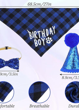 Cat Birthday Party Supplies, Cat Birthday Hat with Number, Bandana, Bow Tie, Cats Apparel Outfits for Birthdays Decorations （Blue）