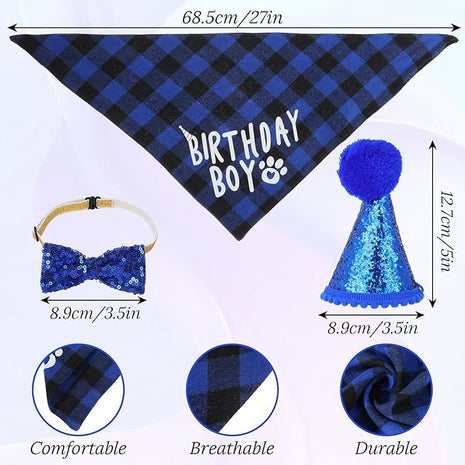 Cat Birthday Party Supplies, Cat Birthday Hat with Number, Bandana, Bow Tie, Cats Apparel Outfits for Birthdays Decorations （Blue）