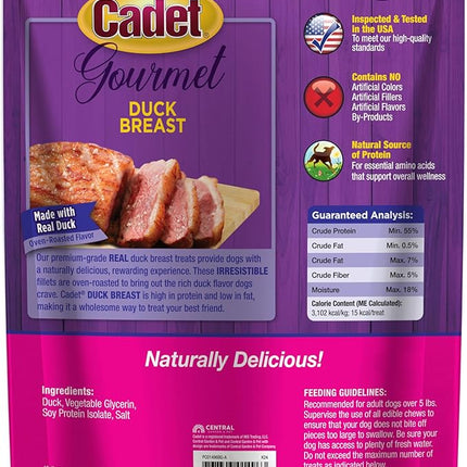 Cadet Gourmet Duck Breast Jerky Dog Treats, Healthy, Long-Lasting High-Protein Training Treats for Small & Large Dogs, 40 oz.