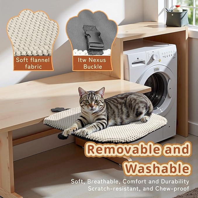 BESTISAN Durable Cat Bed Desk-Metal Frame &Flannel Fabric Soft Cover,Sturdy&Comfortable for Indoor Pets,Spacious Cat Beds for Office Desk and Game Island Table,Removable Washable(Beige)