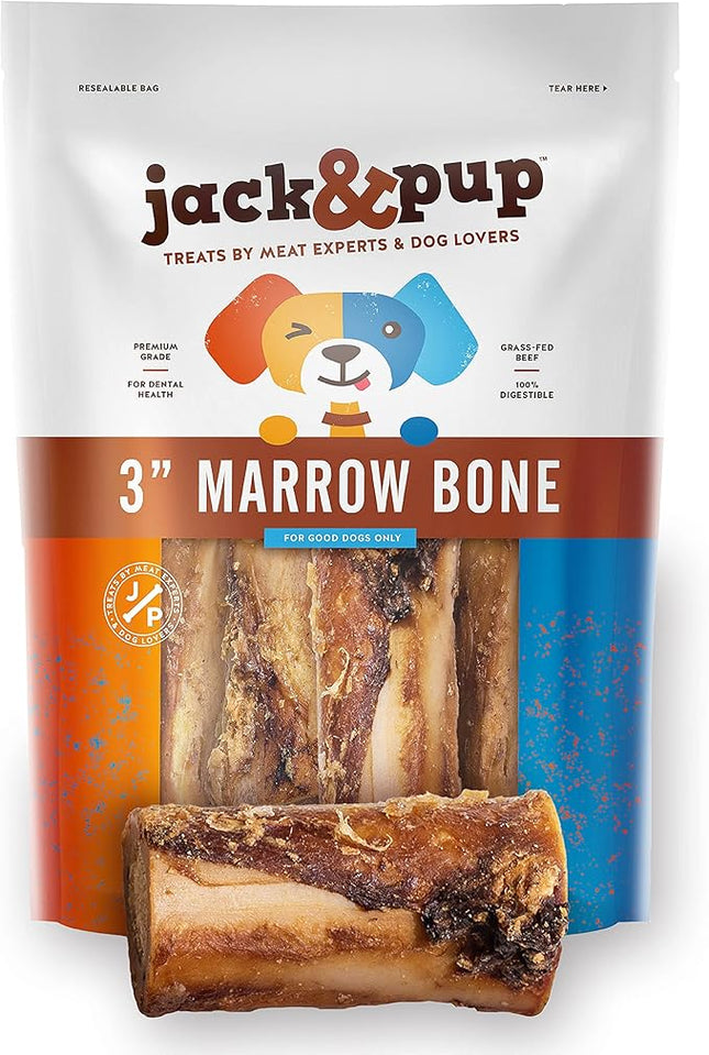 Jack&Pup Beef Marrow Bones for Dogs, 3" Long Lasting Dog Bones for Large and Small Dogs, Natural Beef Bone, Bone Marrow Dog Treats (10 Pack)