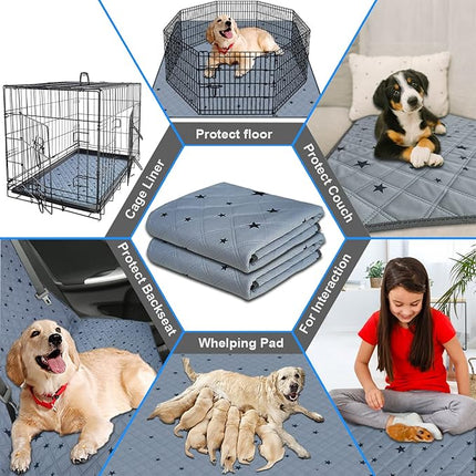 RIOUSSI Washable Pee Pads for Dogs, Reusable, Absorbent, Leakproof, Non Slip Pet Puppy Pads for Potty Training. Gray Stars, 36x72 Inch(2pack)