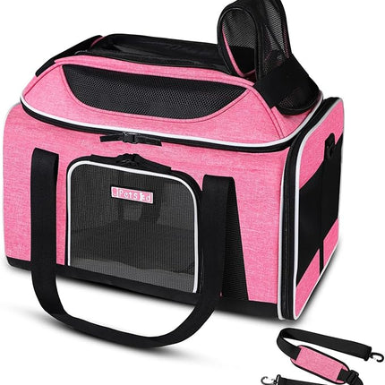 Petskd Top-Expandable Pet Carrier 18x13x9.5 Inches Southwest Airline Approved, Soft-Sided Carrier for Small Cats and Dogs with Locking Safety Zippers and Anti-Scratch Mesh(Pink)