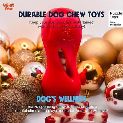 WEST PAW Zogoflex Qwizl Dog Puzzle Treat Toy – Interactive Chew Toy for Dogs – Dispenses Pet Treats – Brightly-Colored Dog Enrichment Toy for Aggressive Chewers, Fetch, Catch, Large 6.5", Ruby