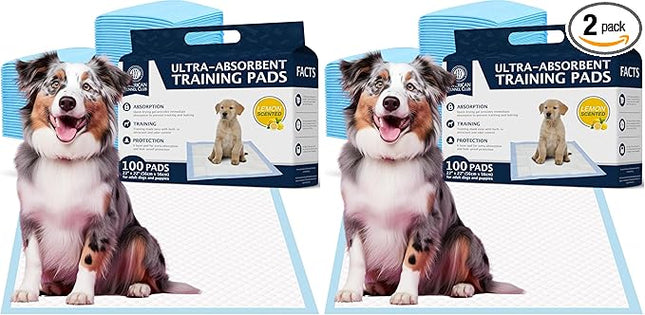 American Kennel Club Scented Puppy Training Pads with Ultra Absorbent Quick Dry Gel – 22 x 22 Pee Pads for Dogs - Lemon Scented - 100 Count (Pack of 2)