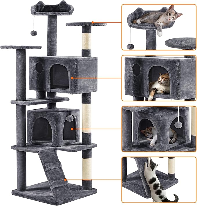 Yaheetech 70in Multi-Level Cat Tree Tall Cat Tower Cat Furniture with Condo, Scratching Posts & Dangling Ball for Indoor Cats Activity Center, Dark Gray