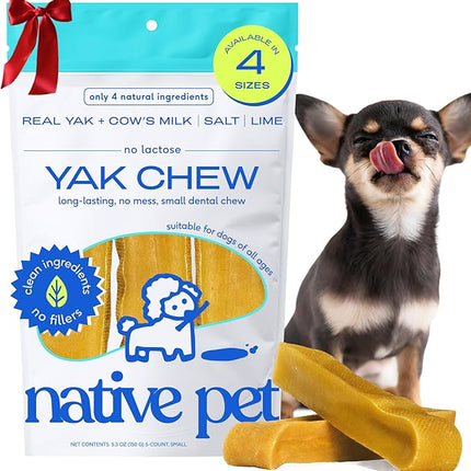 Native Pet Yak Cheese Himalayan Dog Chews - Long Lasting Dental Sticks for Small Breeds– 100% All Natural Himalayan Yak Chews for Small Dogs – Cheese Bone for Aggressive Chewers - 5 Per Pack