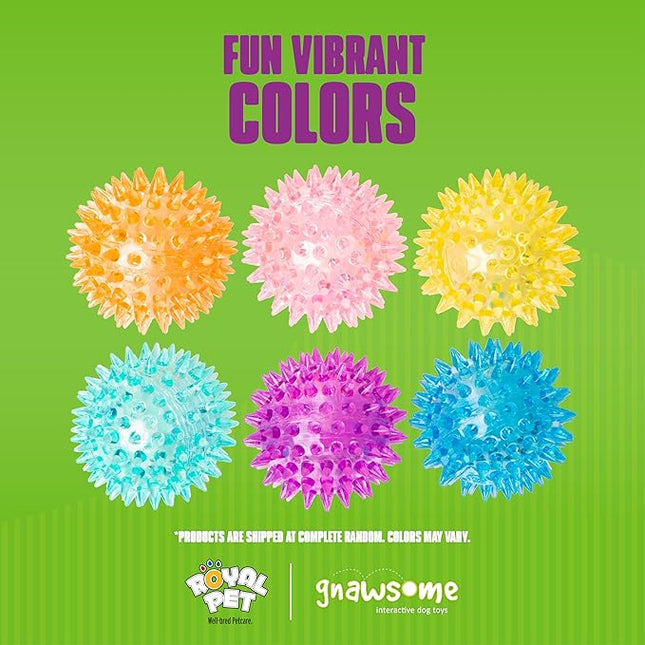 Gnawsome Dog Toys - 2.5” Spiky Squeaker Ball - Small - Dental & Gum Wellness - Stimulating Fun - Hidden Squeaker - Durable for Heavy Chewers - 100% BPA-Free - Assorted Colors (Pack of 4)