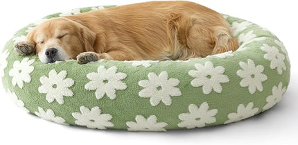 LE SURE Donut Dog Beds Extra Large Sized Dog - Round Pet Beds for Calming Puppy with Washable Cover, Orthopedic Modern Beds with Jacquard Shaggy Plush & Anti Slip Bottom, 42 Inch，Green