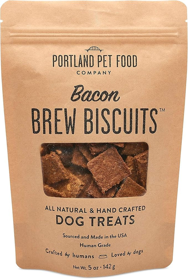 CRAFTED BY HUMANS LOVED BY DOGS Portland Pet Food Company Bacon Brew Biscuit Dog Treats (1 Pack, 5 oz Bag) – All Natural, Human-Grade, USA-Sourced and Made