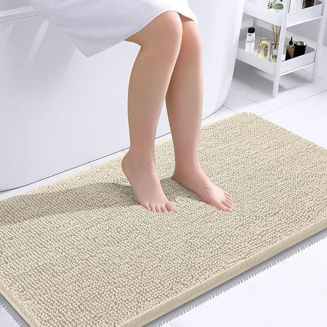 OLANLY Bathroom Rugs 44x24, Extra Soft Absorbent Chenille Bath Rugs, Rubber Backing Quick Dry, Machine Washable Bath Mats for Bathroom Floor, Tub and Shower, Home Decor Accessories, Sand