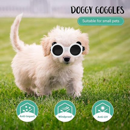 Lesypet Dog Sunglasses Small Breed, Dog Goggles for Small Dogs Eye Protection Windproof Doggie Glasses for Outdoor Driving Hiking UV Protection, White