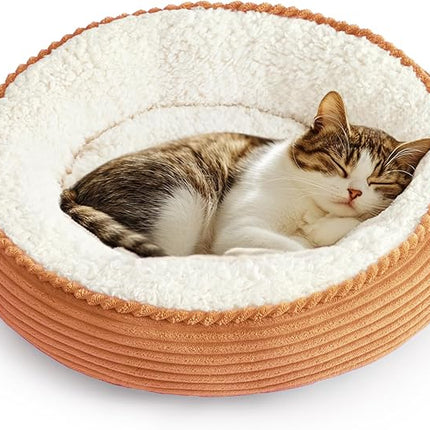 Love's cabin Round Donut Cat and Dog Cushion Bed, 20in Pet Bed for Cats or Small Dogs, Anti-Slip & Water-Resistant Bottom, Super Soft Durable Fabric Pet beds, Washable Luxury Cat Dog Bed Orange Stripe